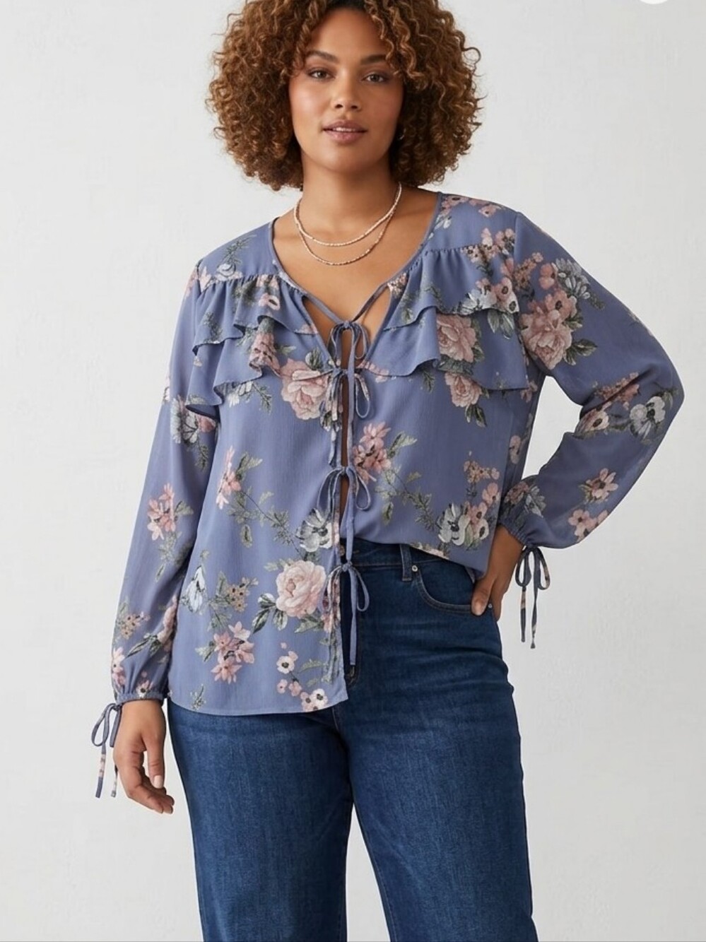 Torrid Festi Chiffon Semi-Sheer Tie Front Blouse Balloon Sleeves Ruffle 3X NWT - Picture 1 of 8